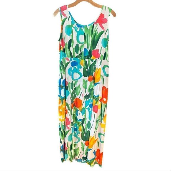 Jams World Sz S Tropical Hawaiian Panic Design Sleeveless Tank Midi Sundress - Picture 2 of 13